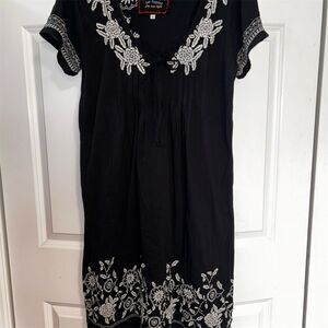 Johnny Was Women's Black Floral Embroidered Knee Length Dress M